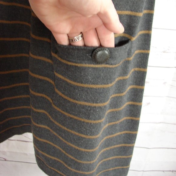 Gray Caramel Stripe Pleated Sleeve Sweater Dress L - Picture 12 of 16